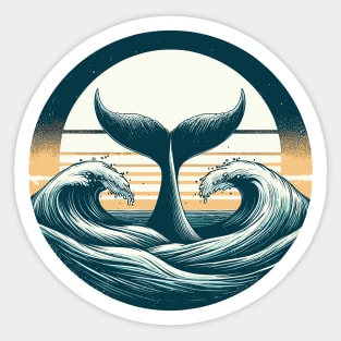 Hand drawn whale tail Retro ocean waves Sticker